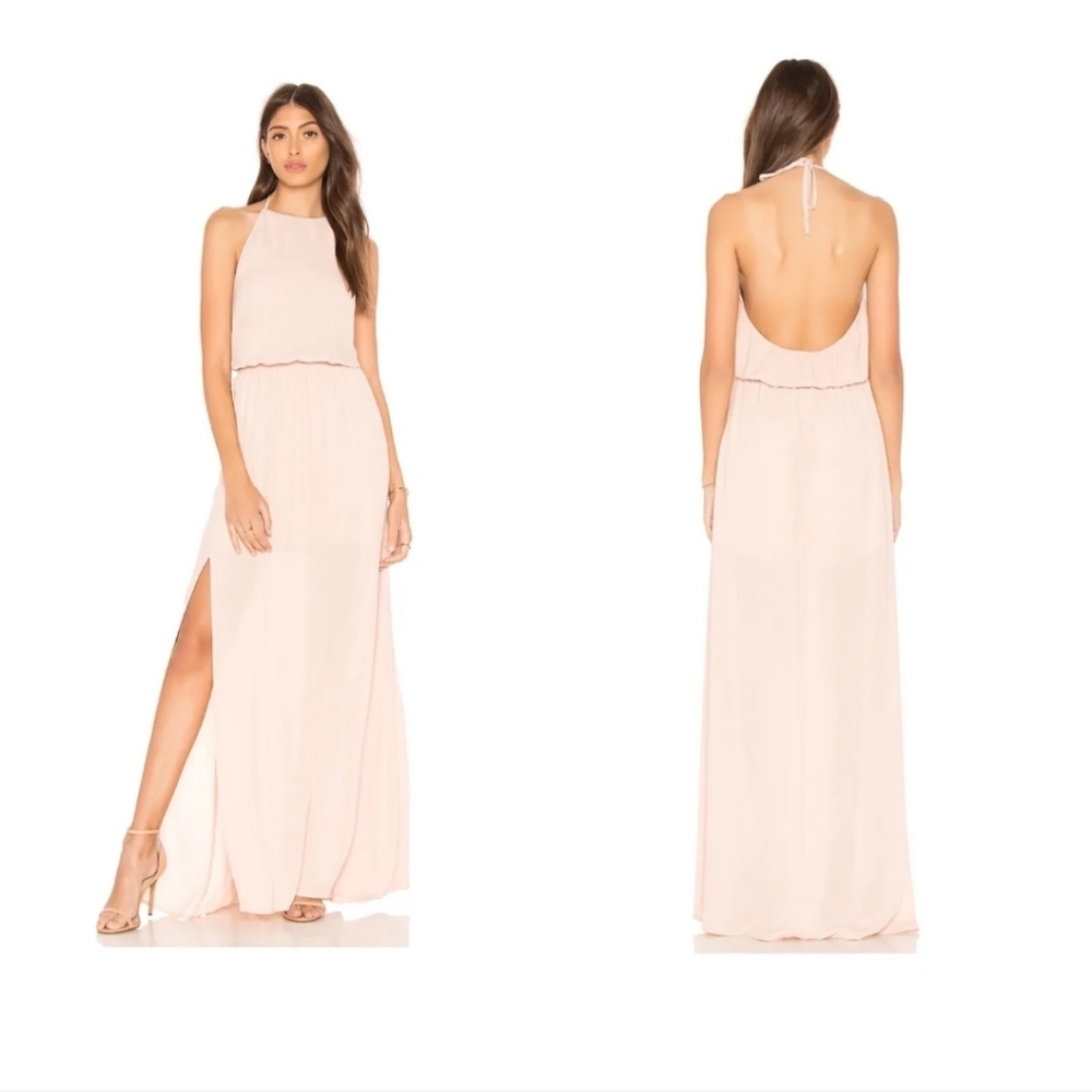 Show Me Your Mumu Heather Halter Dress Dusty Blush Pink Maxi Bridesmaid Size M